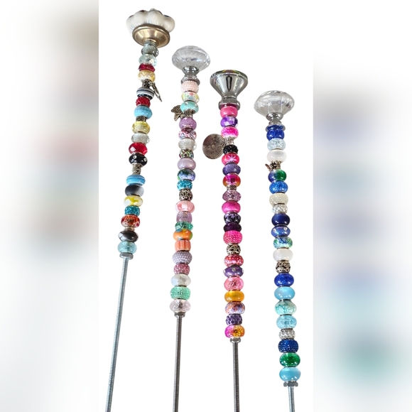 4 Handmade Colorful Beaded Plant Stakes. New! - Picture 4 of 14
